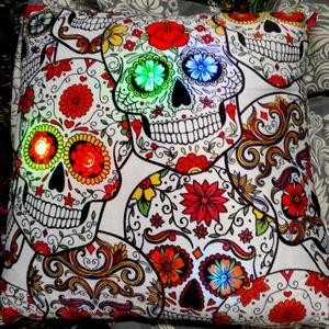 2 New Cracker Barrel light up throw skull pillows